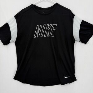 Nike Womens Dri-FIT T-Shirt Black White Swoosh Logo 930283-010 Large